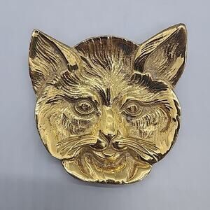 Solid Brass Cat Face Trinket Tray Ash Change Jewelry Coin Dish 3.75in with Feet
